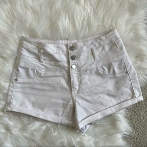 Pure white mid rise stretchy denim shorts